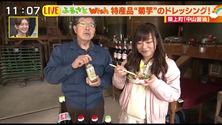 中山醤油3代目の中山一郎さん（左）とアイタガール・岡部来亜リポーター